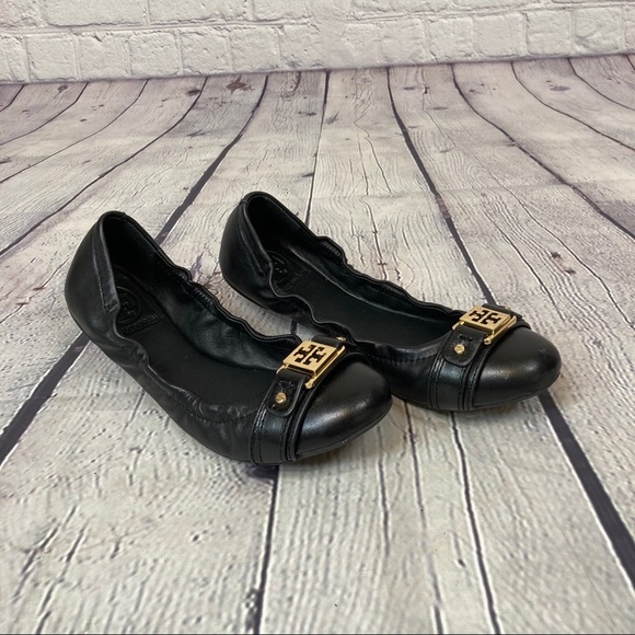 Tory Burch Shoes - Tory Burch Black and Gold Ambrose Ballet Flats 7